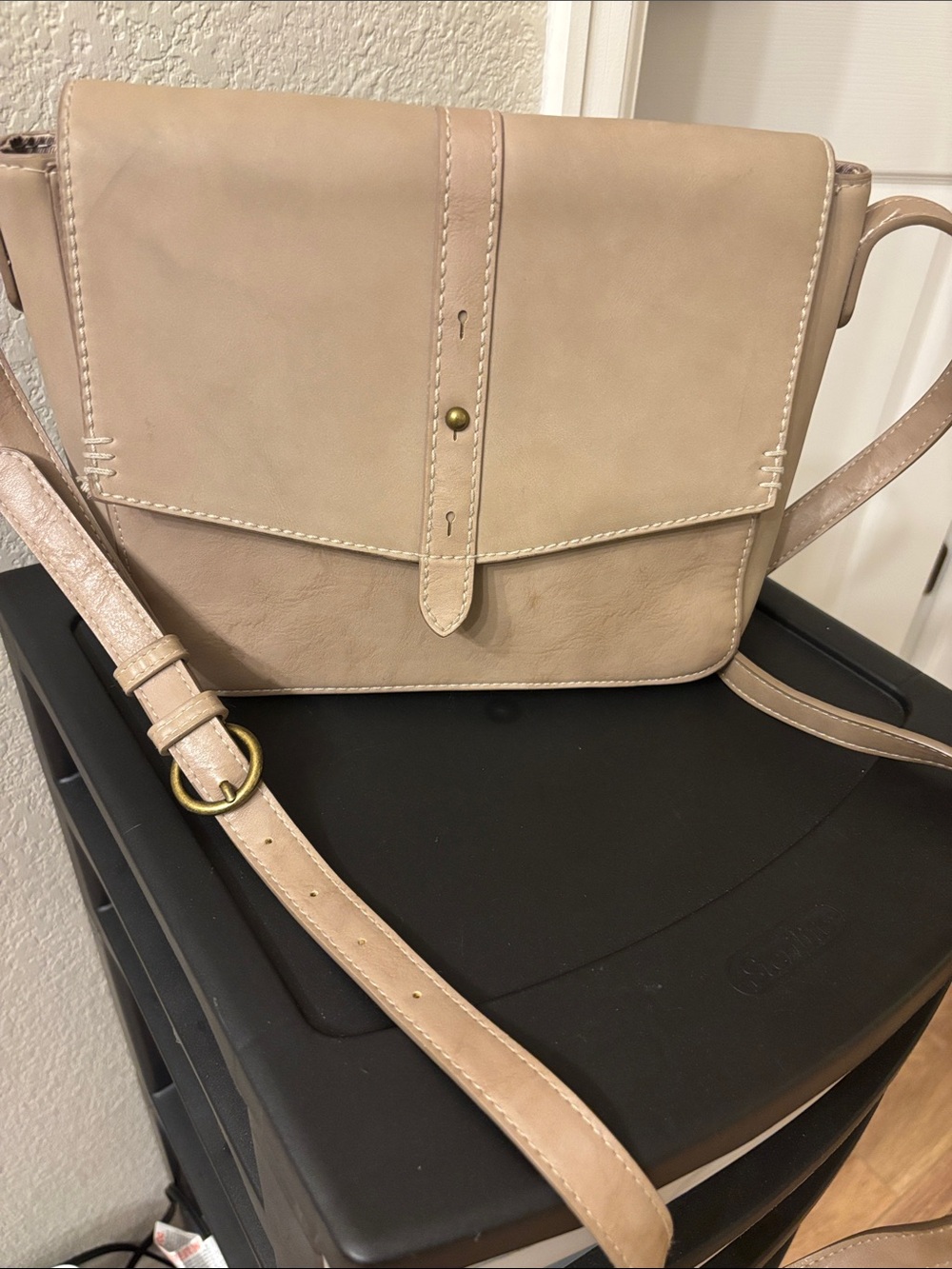 Vera Bradley Beige/Tan Crossbody Bag with Brass Accent